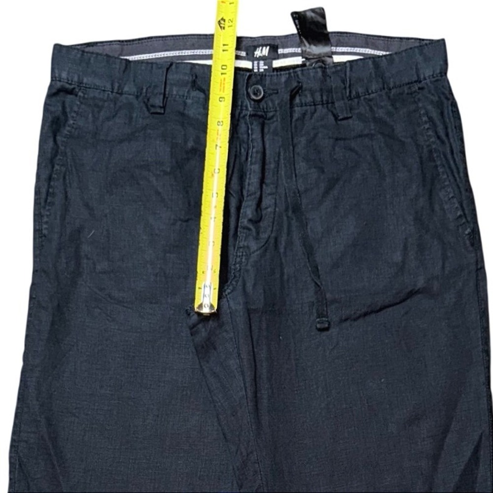 H&M Black 100% Linen Straight Leg Drawstring Pants 33R Womens Mens Casual - Picture 5 of 13